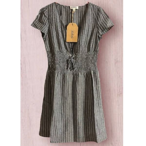 Listicle Grey/White Pinstripe Ribbed Stretch Waist Dress- Size S-NWT